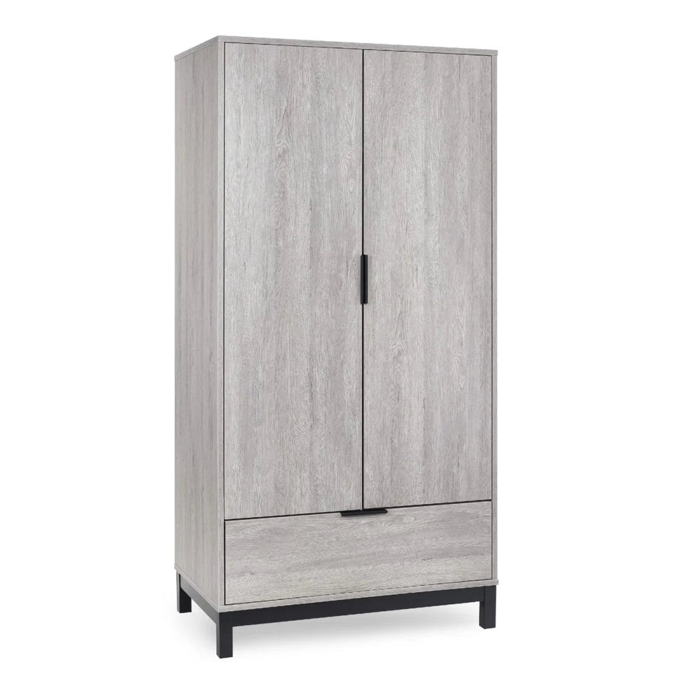 Bali 2 Door Wardrobe with 1 Drawer and Shelf – Grey Oak Finish Bedroom Storage Unit with Industrial Style - Sleek Furniture