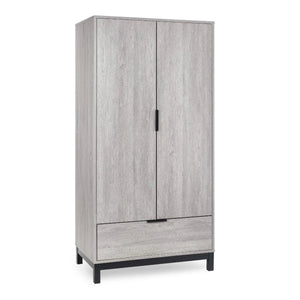 Bali 2 Door Wardrobe with 1 Drawer and Shelf – Grey Oak Finish Bedroom Storage Unit with Industrial Style - Sleek Furniture