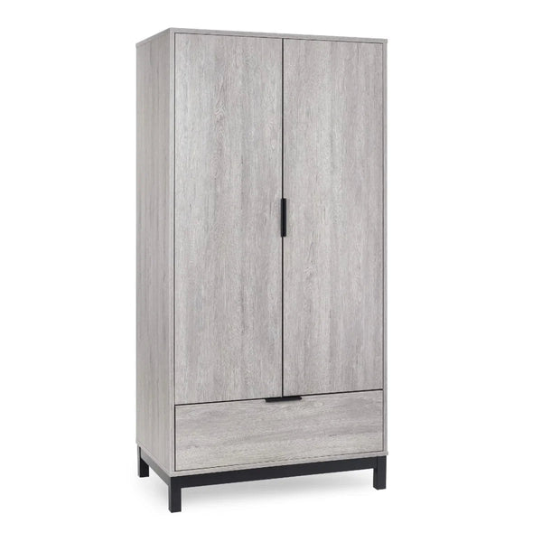 Bali 2 Door Wardrobe with 1 Drawer and Shelf – Grey Oak Finish Bedroom Storage Unit with Industrial Style - Sleek Furniture