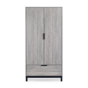 Bali 2 Door Wardrobe with 1 Drawer and Shelf – Grey Oak Finish Bedroom Storage Unit with Industrial Style - Sleek Furniture