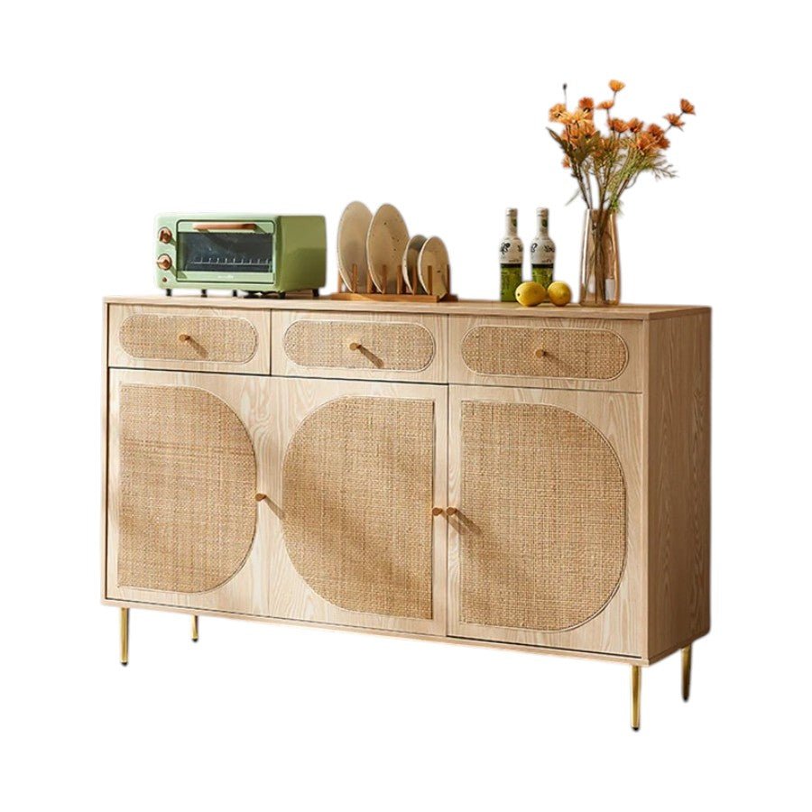 Ballard Rattan Sideboard Storage Cabinet, Modern Wooden Buffet Unit with Rattan Front Doors – Available in Black or Oak Finish - Sleek Furniture
