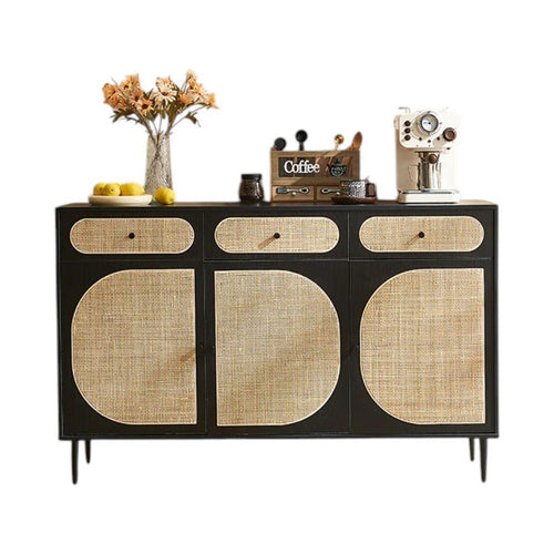 Ballard Rattan Sideboard Storage Cabinet, Modern Wooden Buffet Unit with Rattan Front Doors – Available in Black or Oak Finish - Sleek Furniture