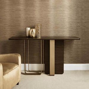 Barbican Console Table – Gold Metal Frame with Rosewood Finish, Modern Hallway & Living Room Accent Table - Sleek Furniture