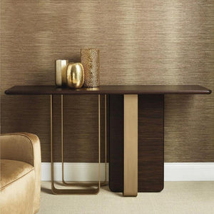 Barbican Console Table – Gold Metal Frame with Rosewood Finish, Modern Hallway & Living Room Accent Table - Sleek Furniture