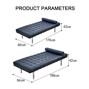 Barcelona Real Leather Daybed – Modern Black Chaise Lounge Sofa with Steel Frame, Contemporary Living Room Day Bed - Sleek Furniture