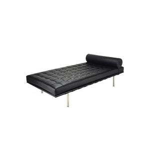 Barcelona Real Leather Daybed – Modern Black Chaise Lounge Sofa with Steel Frame, Contemporary Living Room Day Bed - Sleek Furniture