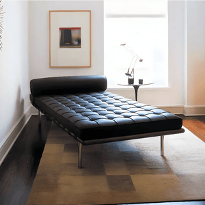 Barcelona Real Leather Daybed – Modern Black Chaise Lounge Sofa with Steel Frame, Contemporary Living Room Day Bed - Sleek Furniture