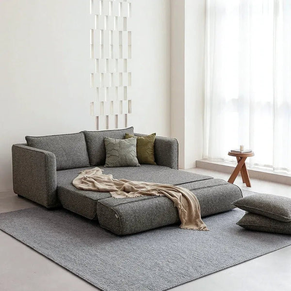 Barghouti Two Seater Sofa Bed, Linen Upholstered Pull Out Double Sofa Bed, Modern Fold Out Sleeper Sofa for Living Room & Guest Room, Dark Grey - Sleek Furniture