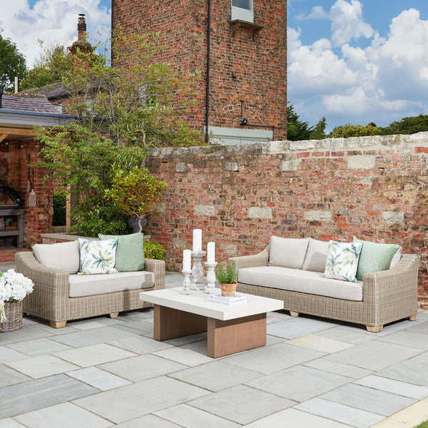 Capri Collection Outdoor 2-Seater Sofa with Cushions, Weather-Resistant HDPE Wicker & Aluminum Frame - My Store