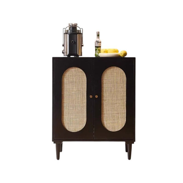 Beatrix Retro Rattan Sideboard, Modern Black Wooden Storage Cabinet with Natural Rattan Doors, Contemporary Living Room Console Unit - Sleek Furniture