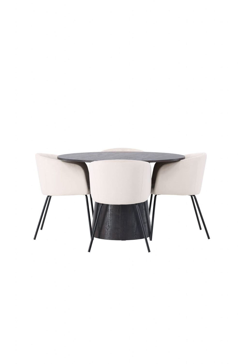 Berit & Lanzo Dining Set | Round 120cm Table with 4 Beige Velvet Chairs