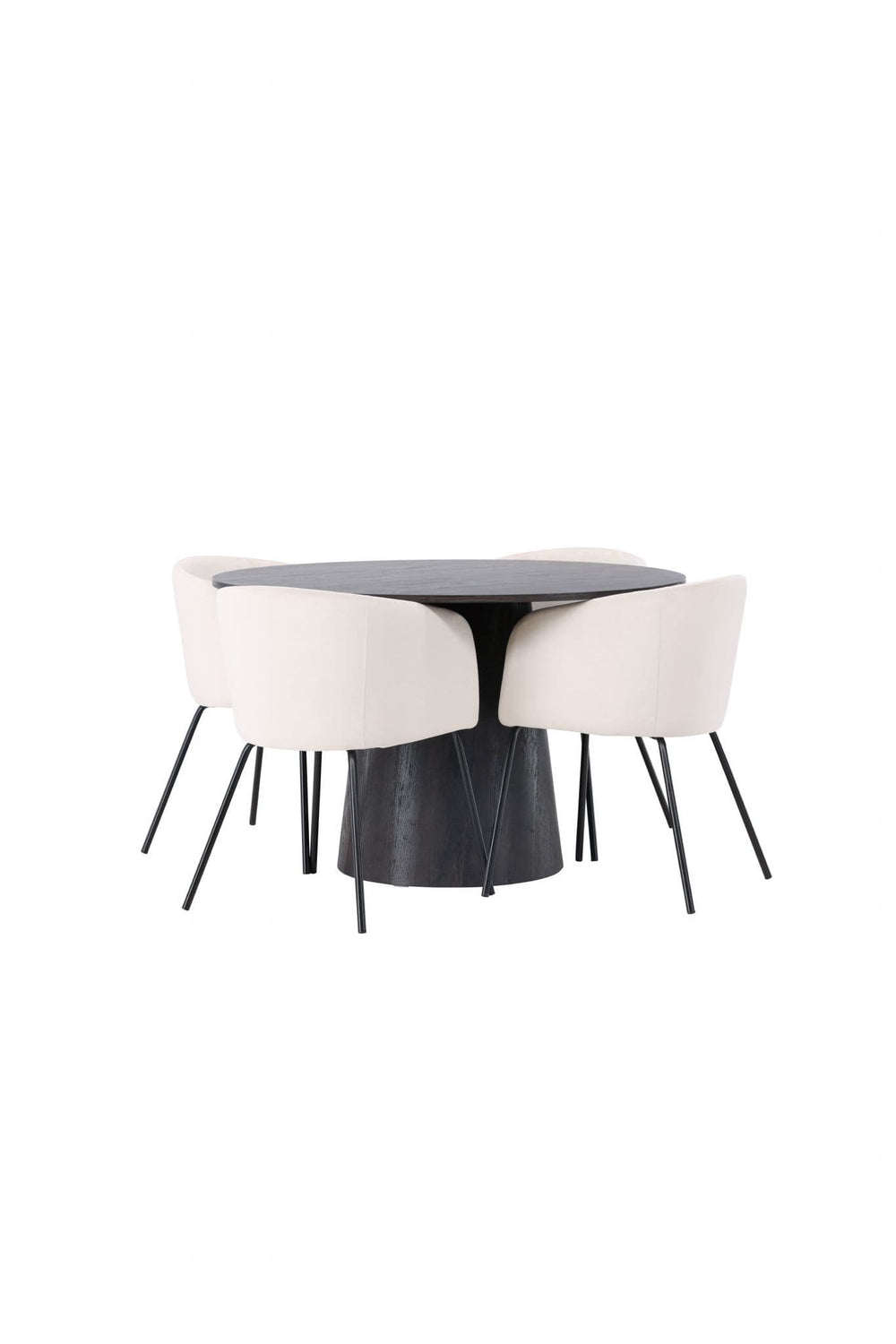 Berit & Lanzo Dining Set | Round 120cm Table with 4 Beige Velvet Chairs
