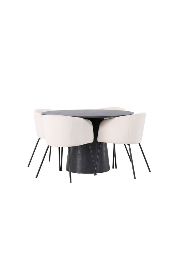 Berit & Lanzo Dining Set | Round 120cm Table with 4 Beige Velvet Chairs