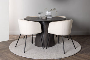 Berit & Lanzo Dining Set | Round 120cm Table with 4 Beige Velvet Chairs