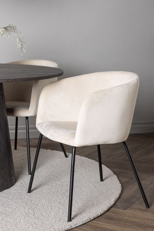 Berit & Lanzo Dining Set | Round 120cm Table with 4 Beige Velvet Chairs