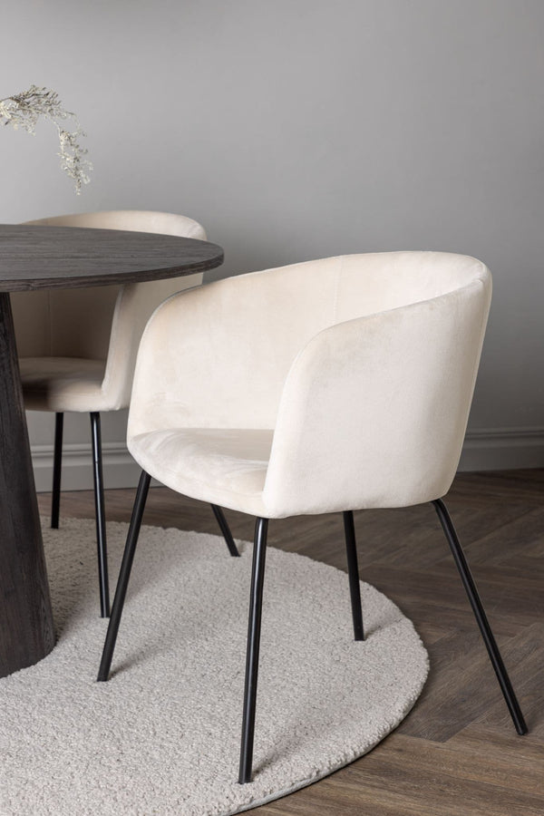 Berit & Lanzo Dining Set | Round 120cm Table with 4 Beige Velvet Chairs