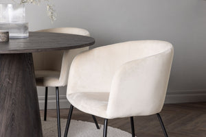Berit & Lanzo Dining Set | Round 120cm Table with 4 Beige Velvet Chairs