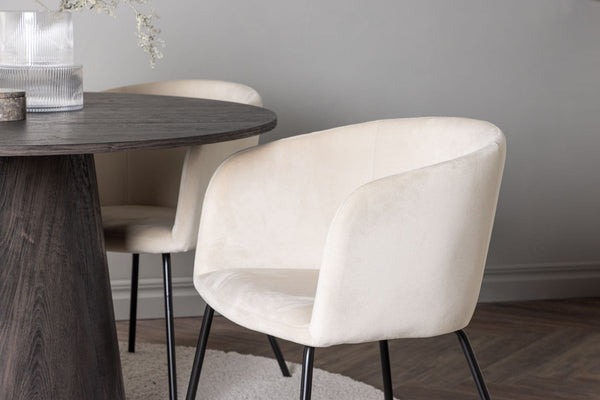 Berit & Lanzo Dining Set | Round 120cm Table with 4 Beige Velvet Chairs