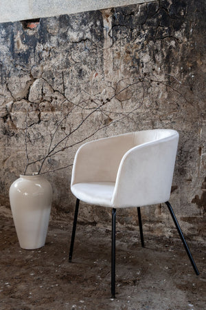Berit & Lanzo Dining Set | Round 120cm Table with 4 Beige Velvet Chairs