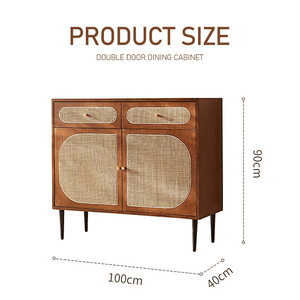 Berlinda Walnut Rattan Sideboard – Solid Wood Storage Cabinet with Natural Rattan Doors, 100cm Modern Contemporary Living Room Storage Unit - Sleek Furniture