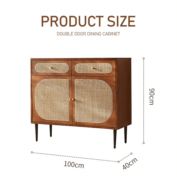 Berlinda Walnut Rattan Sideboard – Solid Wood Storage Cabinet with Natural Rattan Doors, 100cm Modern Contemporary Living Room Storage Unit - Sleek Furniture
