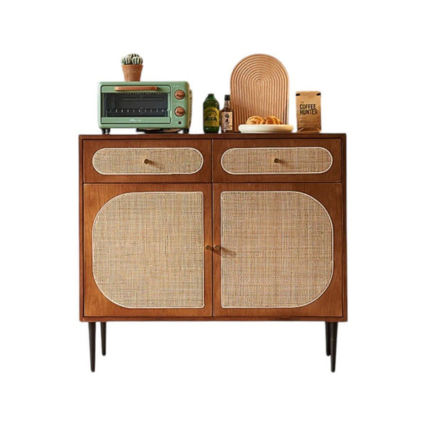 Berlinda Walnut Rattan Sideboard – Solid Wood Storage Cabinet with Natural Rattan Doors, 100cm Modern Contemporary Living Room Storage Unit - Sleek Furniture