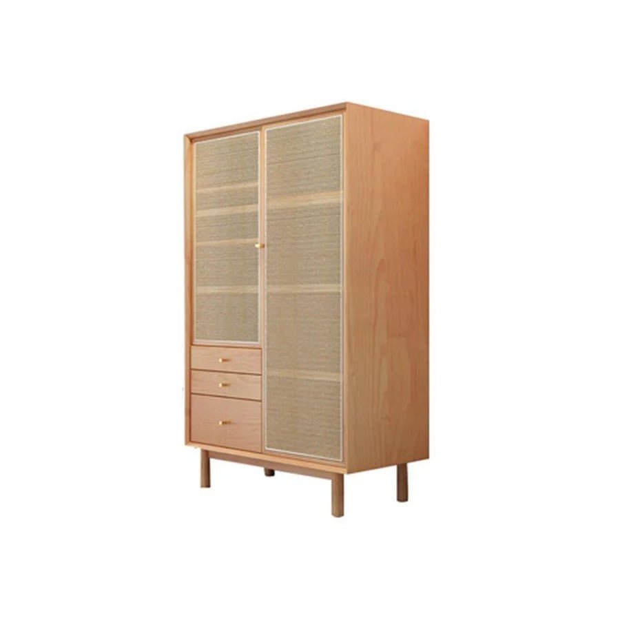 Bernadette Rattan & Oak Wardrobe – Contemporary Hallway Storage Cabinet with Natural Rattan Detailing, Wooden Finish Storage Unit for Bedroom & Entryway - Sleek Furniture
