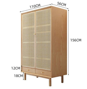 Bernadette Rattan & Oak Wardrobe – Contemporary Hallway Storage Cabinet with Natural Rattan Detailing, Wooden Finish Storage Unit for Bedroom & Entryway - Sleek Furniture