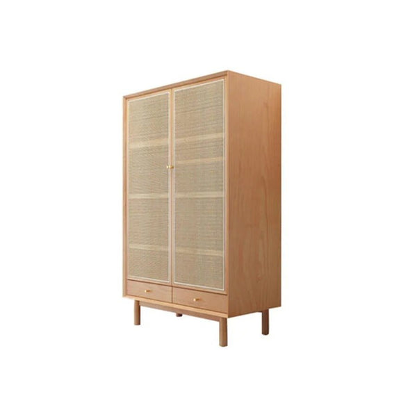 Bernadette Rattan & Oak Wardrobe – Contemporary Hallway Storage Cabinet with Natural Rattan Detailing, Wooden Finish Storage Unit for Bedroom & Entryway - Sleek Furniture