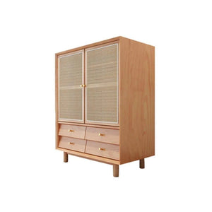 Bernadette Rattan & Oak Wardrobe – Contemporary Hallway Storage Cabinet with Natural Rattan Detailing, Wooden Finish Storage Unit for Bedroom & Entryway - Sleek Furniture