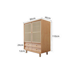 Bernadette Rattan & Oak Wardrobe – Contemporary Hallway Storage Cabinet with Natural Rattan Detailing, Wooden Finish Storage Unit for Bedroom & Entryway - Sleek Furniture