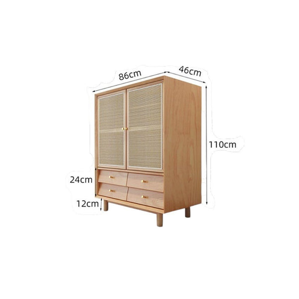 Bernadette Rattan & Oak Wardrobe – Contemporary Hallway Storage Cabinet with Natural Rattan Detailing, Wooden Finish Storage Unit for Bedroom & Entryway - Sleek Furniture