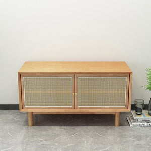 Bernadette Rattan & Oak Wardrobe – Contemporary Hallway Storage Cabinet with Natural Rattan Detailing, Wooden Finish Storage Unit for Bedroom & Entryway - Sleek Furniture