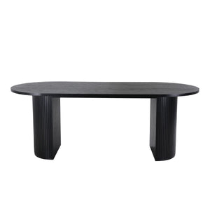 Bianca Oval Dining Table | Walnut Finish, Modern Ribbed Base( Black)