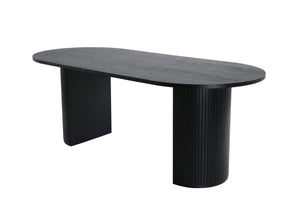 Bianca Oval Dining Table | Walnut Finish, Modern Ribbed Base( Black)