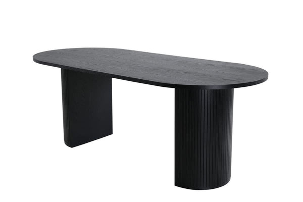 Bianca Oval Dining Table | Walnut Finish, Modern Ribbed Base( Black)