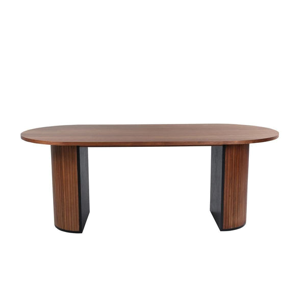 Bianca Oval Dining Table | Walnut Finish, Modern Ribbed Base