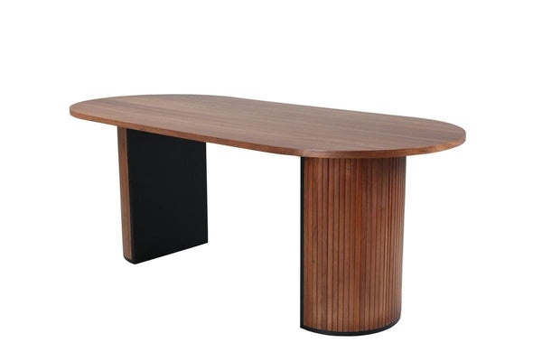 Bianca Oval Dining Table | Walnut Finish, Modern Ribbed Base