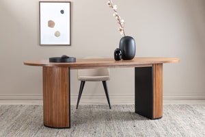 Bianca Oval Dining Table | Walnut Finish, Modern Ribbed Base