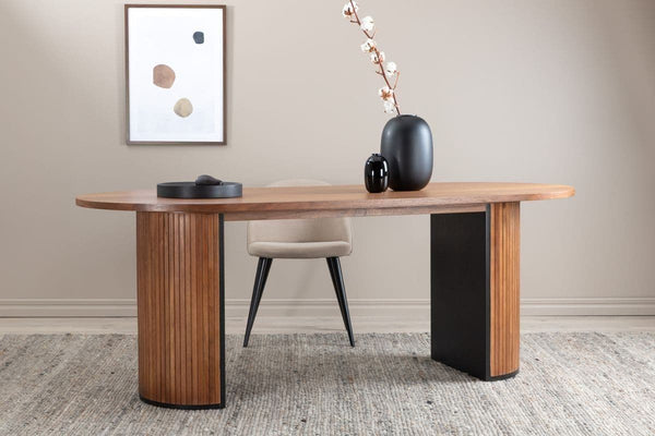 Bianca Oval Dining Table | Walnut Finish, Modern Ribbed Base