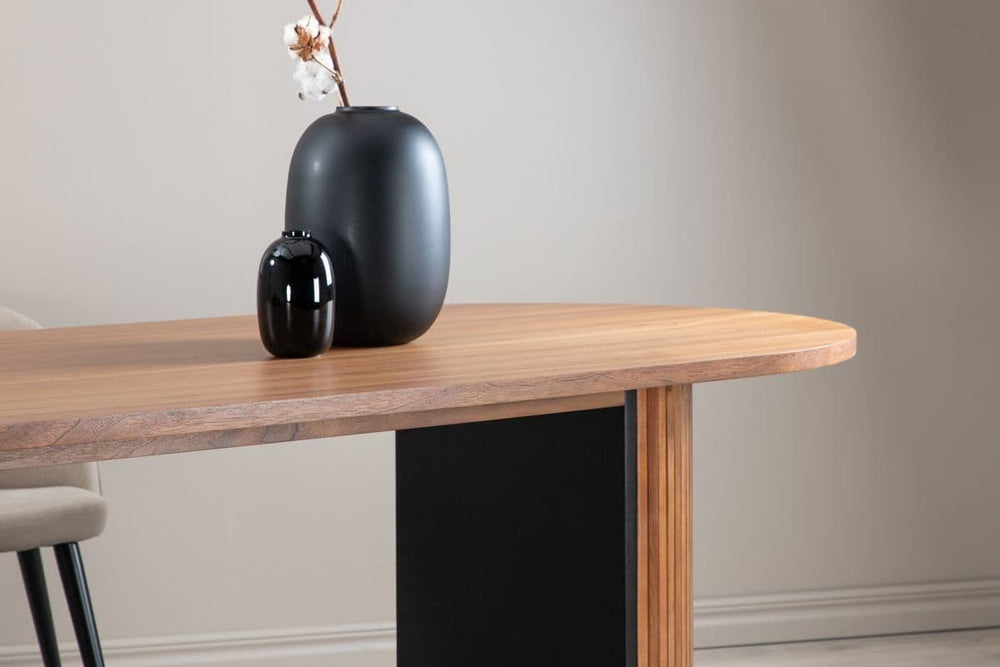 Bianca Oval Dining Table | Walnut Finish, Modern Ribbed Base