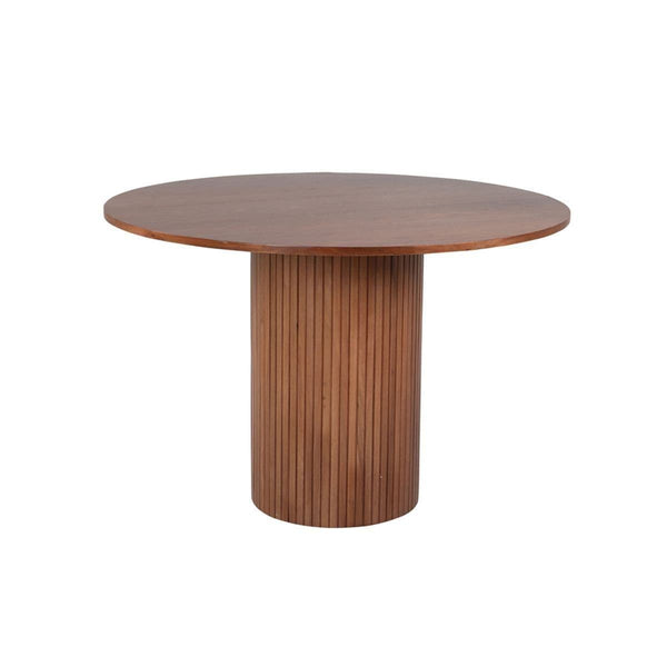 Bianca Round Dining Table | Walnut MDF with Ribbed Cylindrical Base