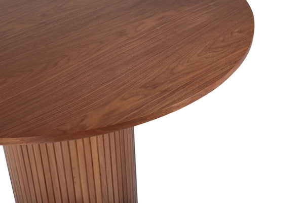 Bianca Round Dining Table | Walnut MDF with Ribbed Cylindrical Base