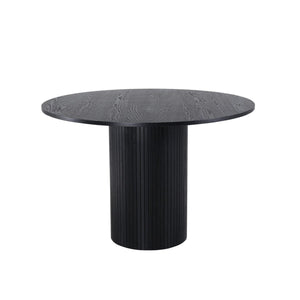 Bianca Round Dining Table | Black MDF with Ribbed Cylindrical Base, 110cm