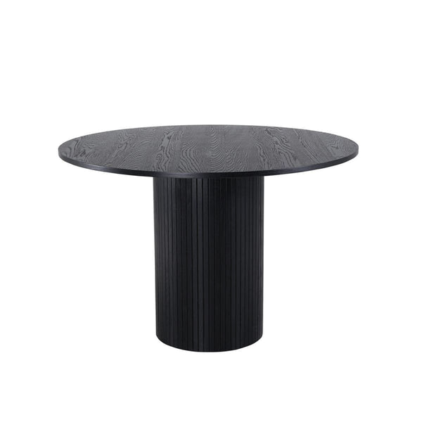 Bianca Round Dining Table | Black MDF with Ribbed Cylindrical Base, 110cm