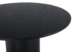 Bianca Round Dining Table | Black MDF with Ribbed Cylindrical Base, 110cm