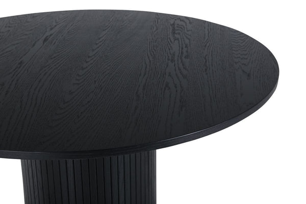 Bianca Round Dining Table | Black MDF with Ribbed Cylindrical Base, 110cm