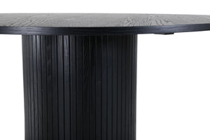 Bianca Round Dining Table | Black MDF with Ribbed Cylindrical Base, 110cm