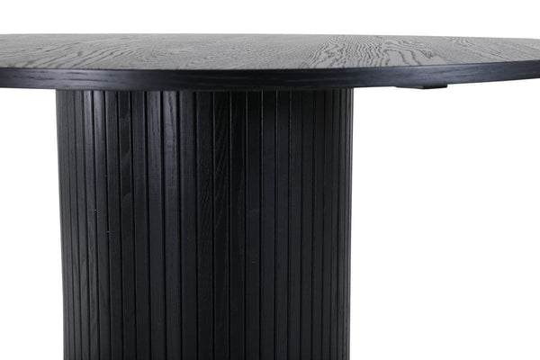 Bianca Round Dining Table | Black MDF with Ribbed Cylindrical Base, 110cm