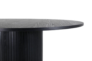 Bianca Round Dining Table | Black MDF with Ribbed Cylindrical Base, 110cm